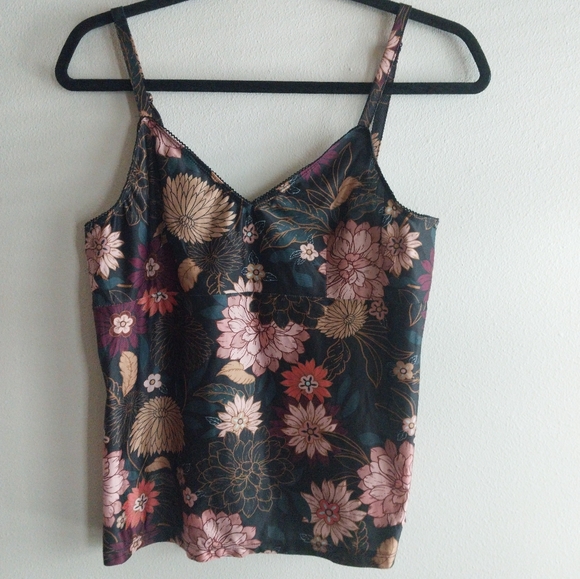Democracy Tops - Democracy Multicolor Dark Floral Camisole Tank Top with Adjustable Straps